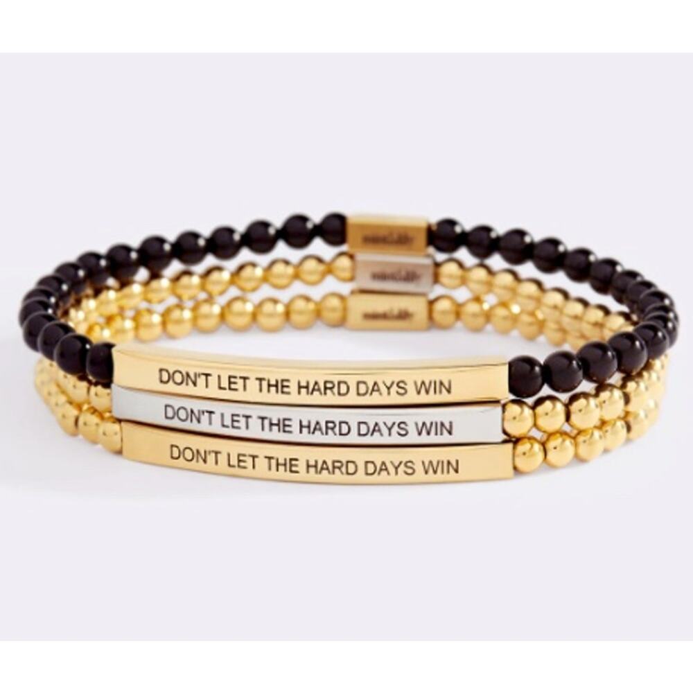 Mint & Lilly Don't Let The Hard Days Win Bracelet*Onyx & 18K over prem stainless